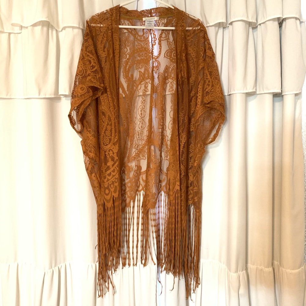 Tan Fringe Western Kimono Cover up
